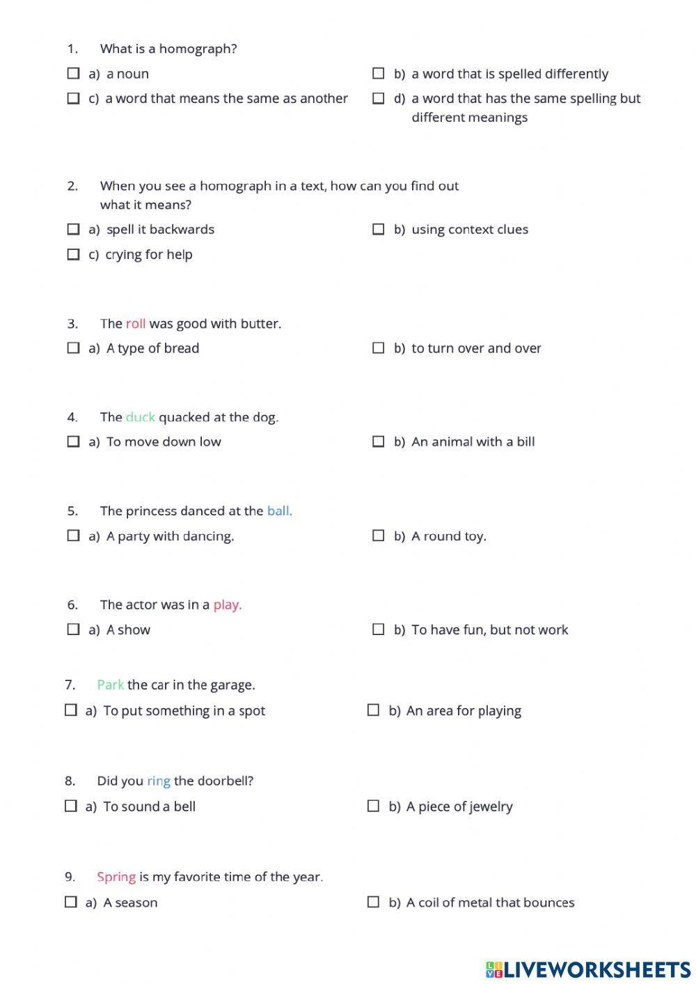 Homophones and Homographs. TEST