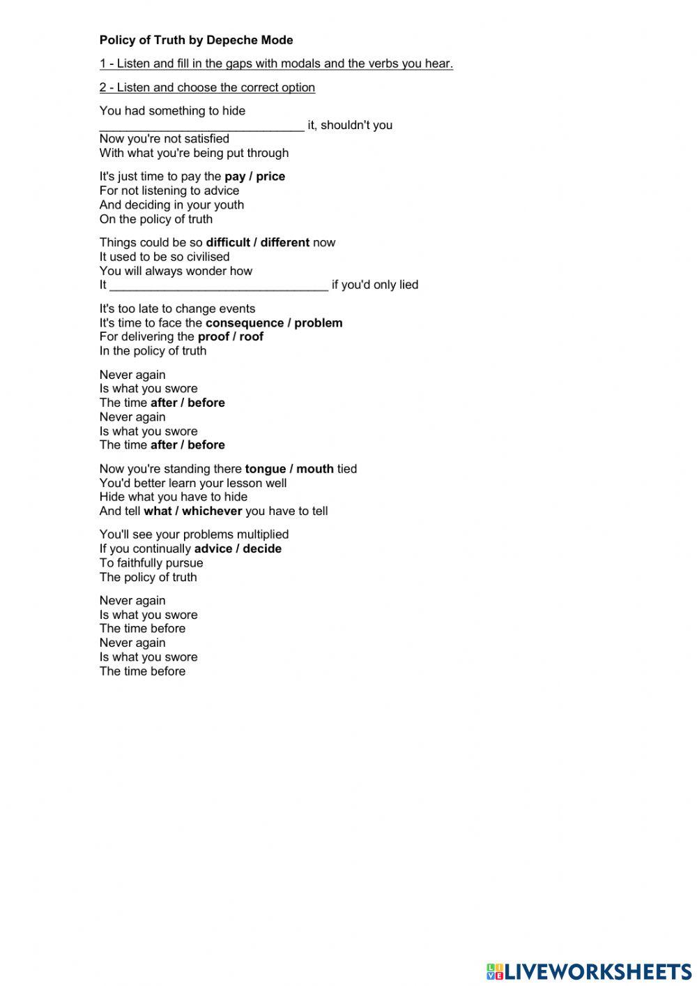 Song: Policy of Truth Song: Policy of Truth