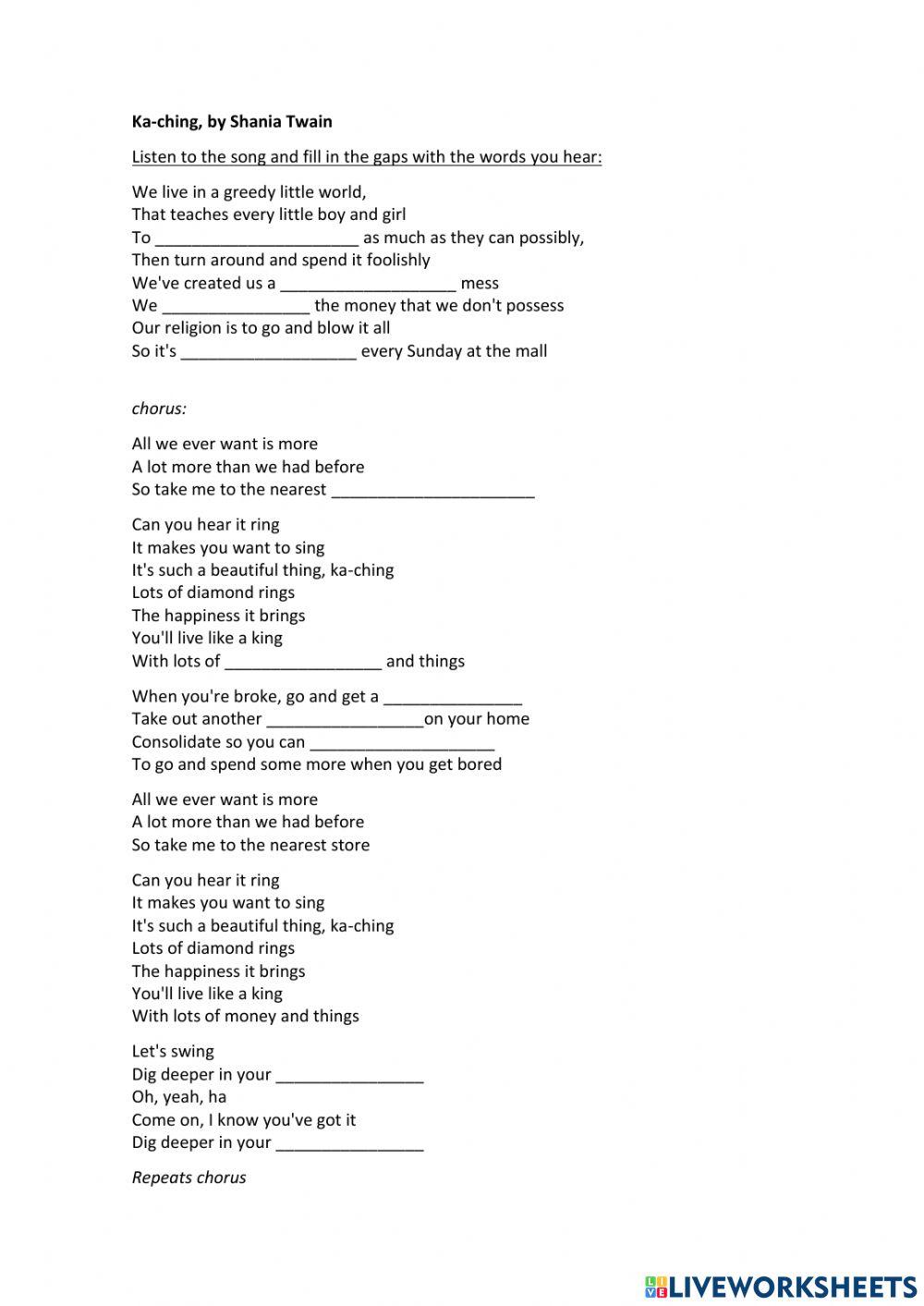 Song: Ka Ching Song: Ka Ching