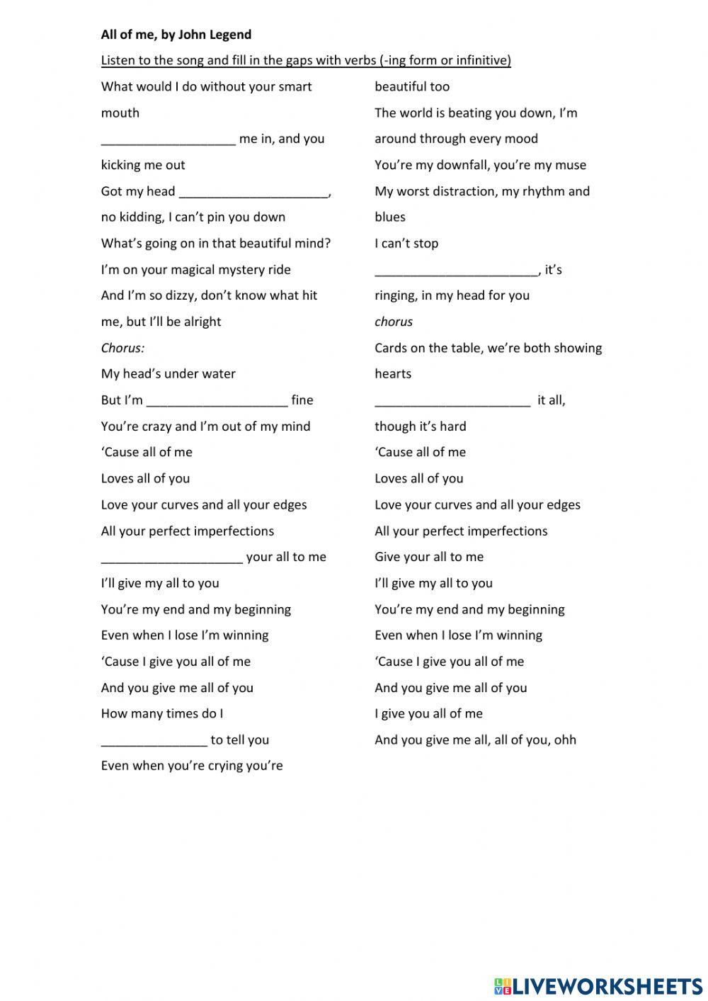 Song: All Of Me Song: All Of Me