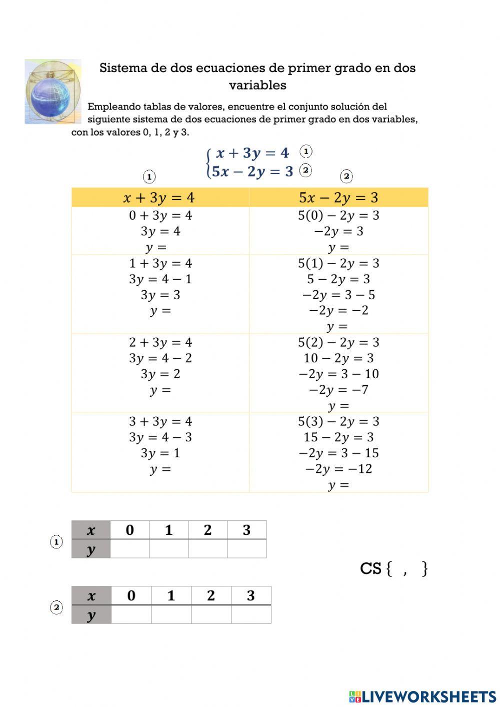 Sistema de ecuaciones en dos variables