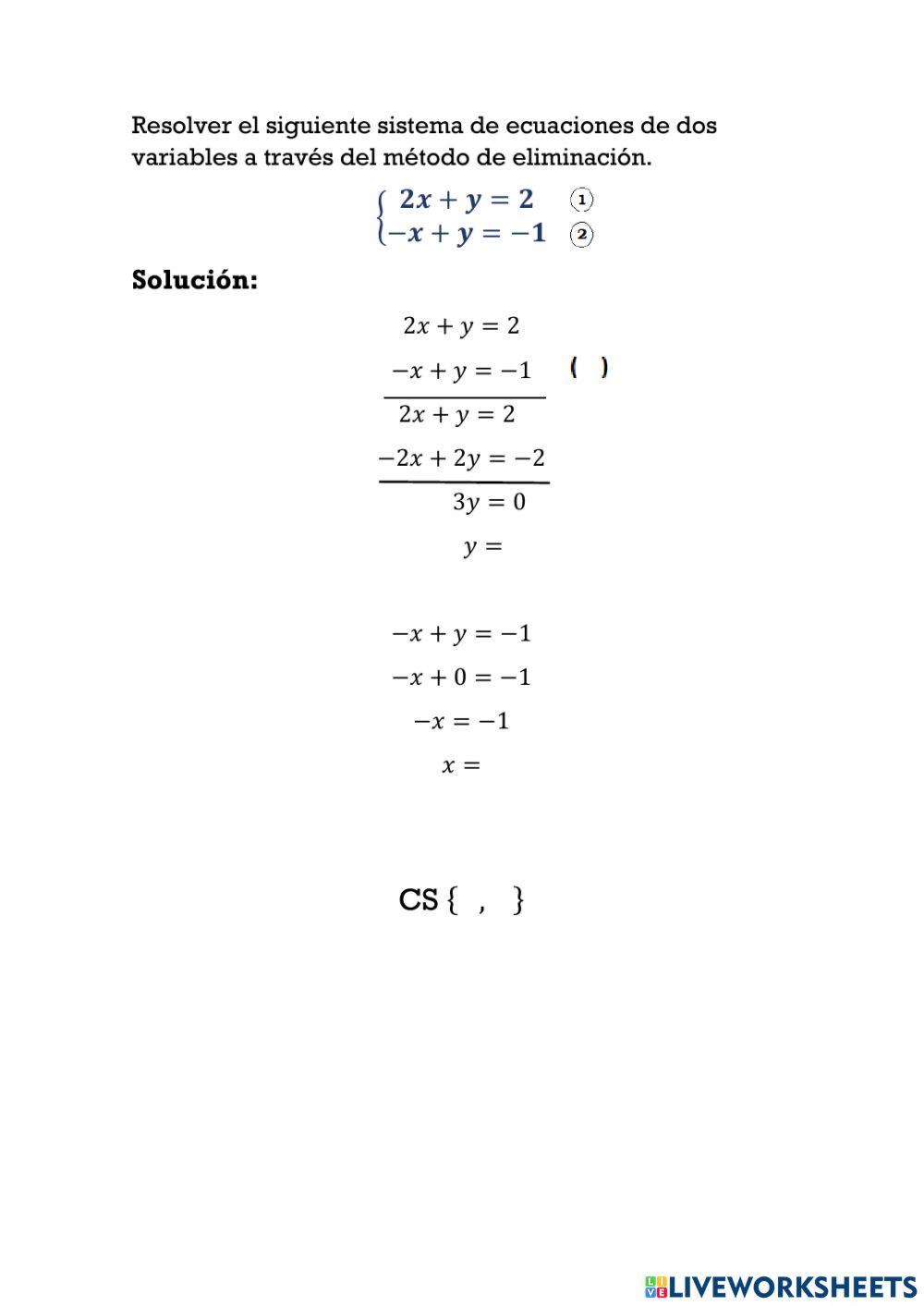 Sistema de ecuaciones en dos variables