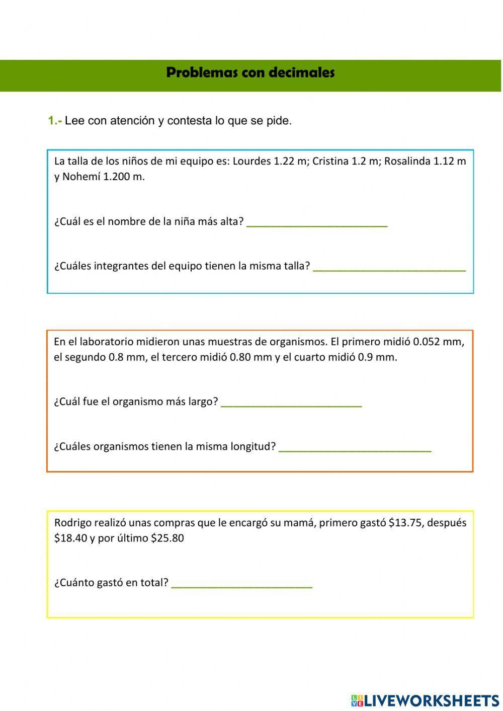 Problemas con decimales