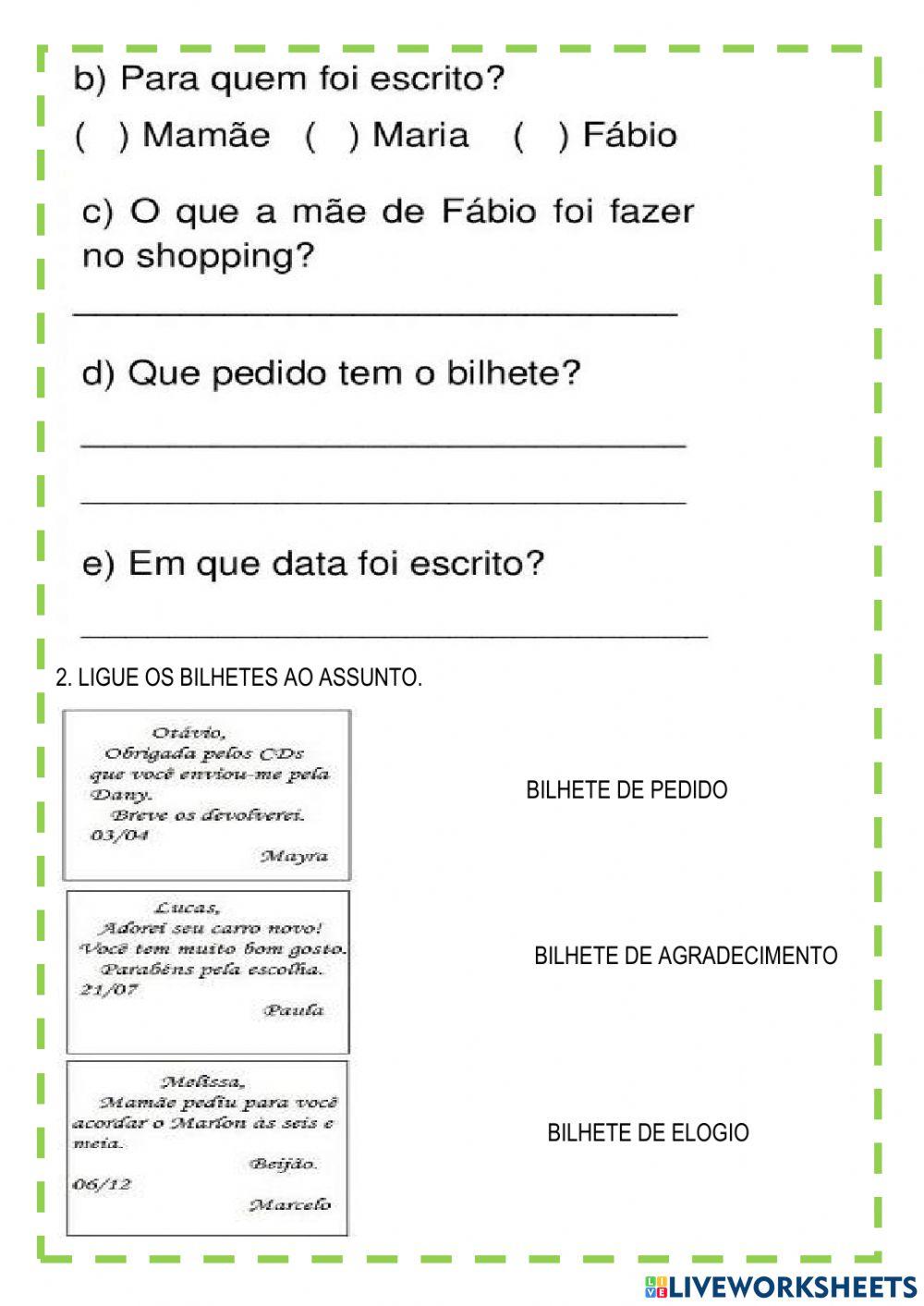 Interpretação de bilhete