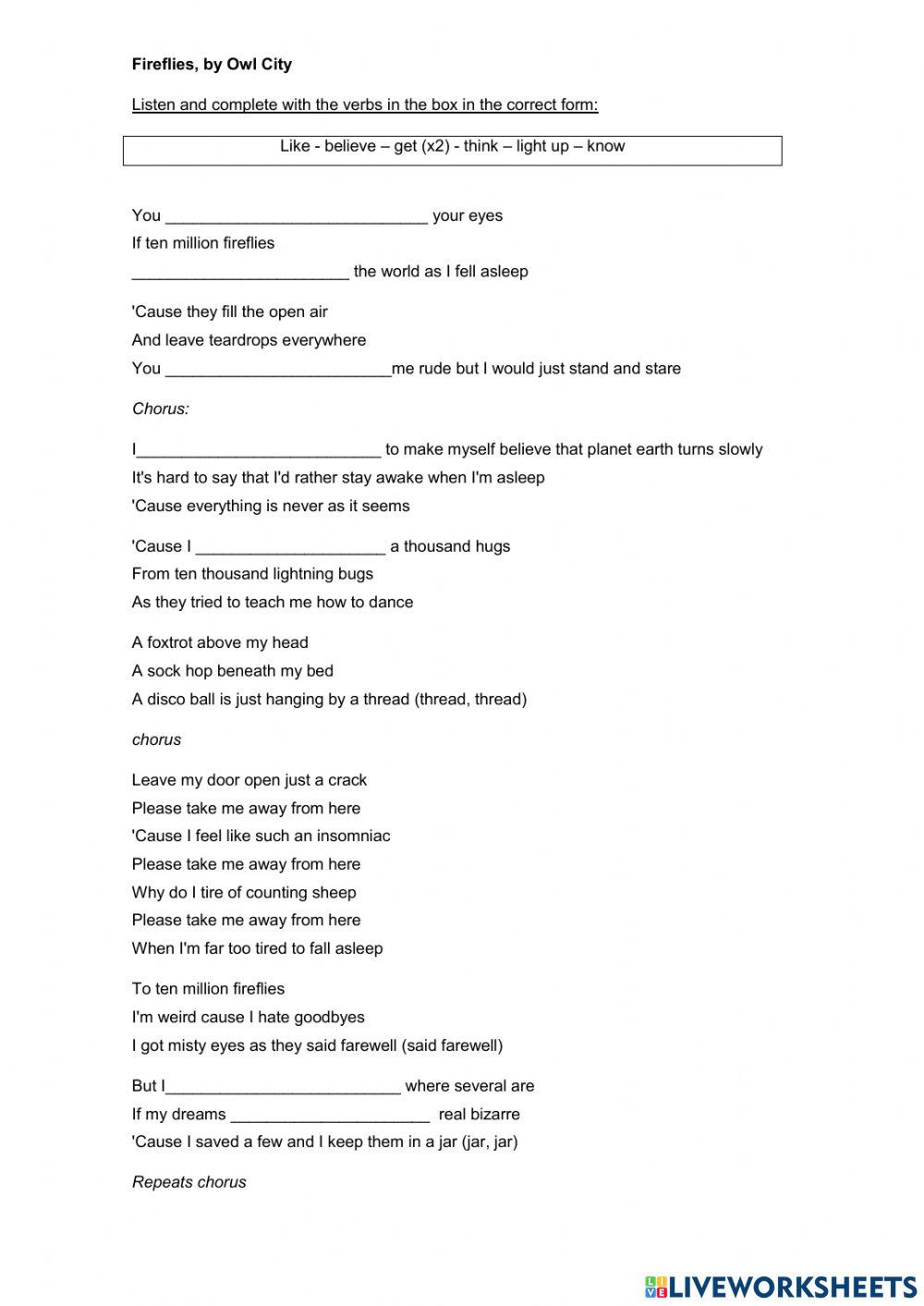 Song: Fireflies Song: Fireflies