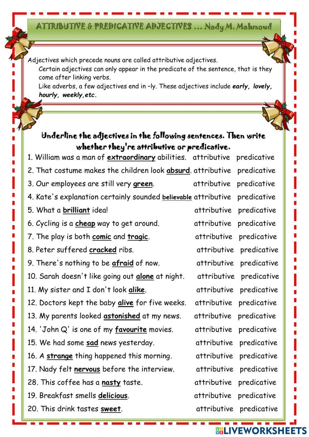 Attributive Adjectives Worksheets