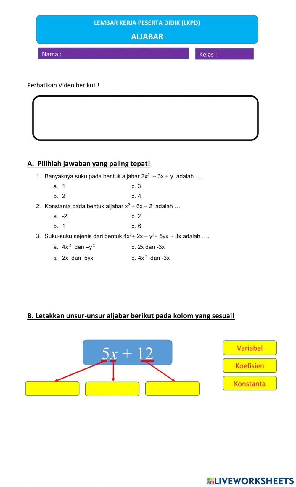 latihan lkpd online exercise for 7 | Live Worksheets