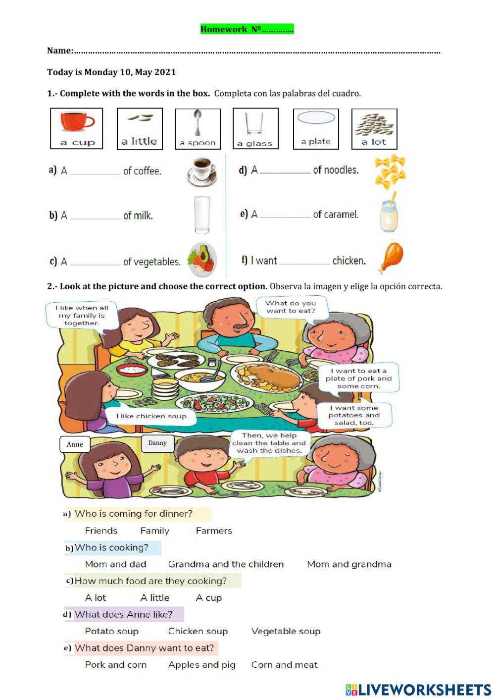 What do you eat for breakfast, lunch and for dinner? online exercise ...