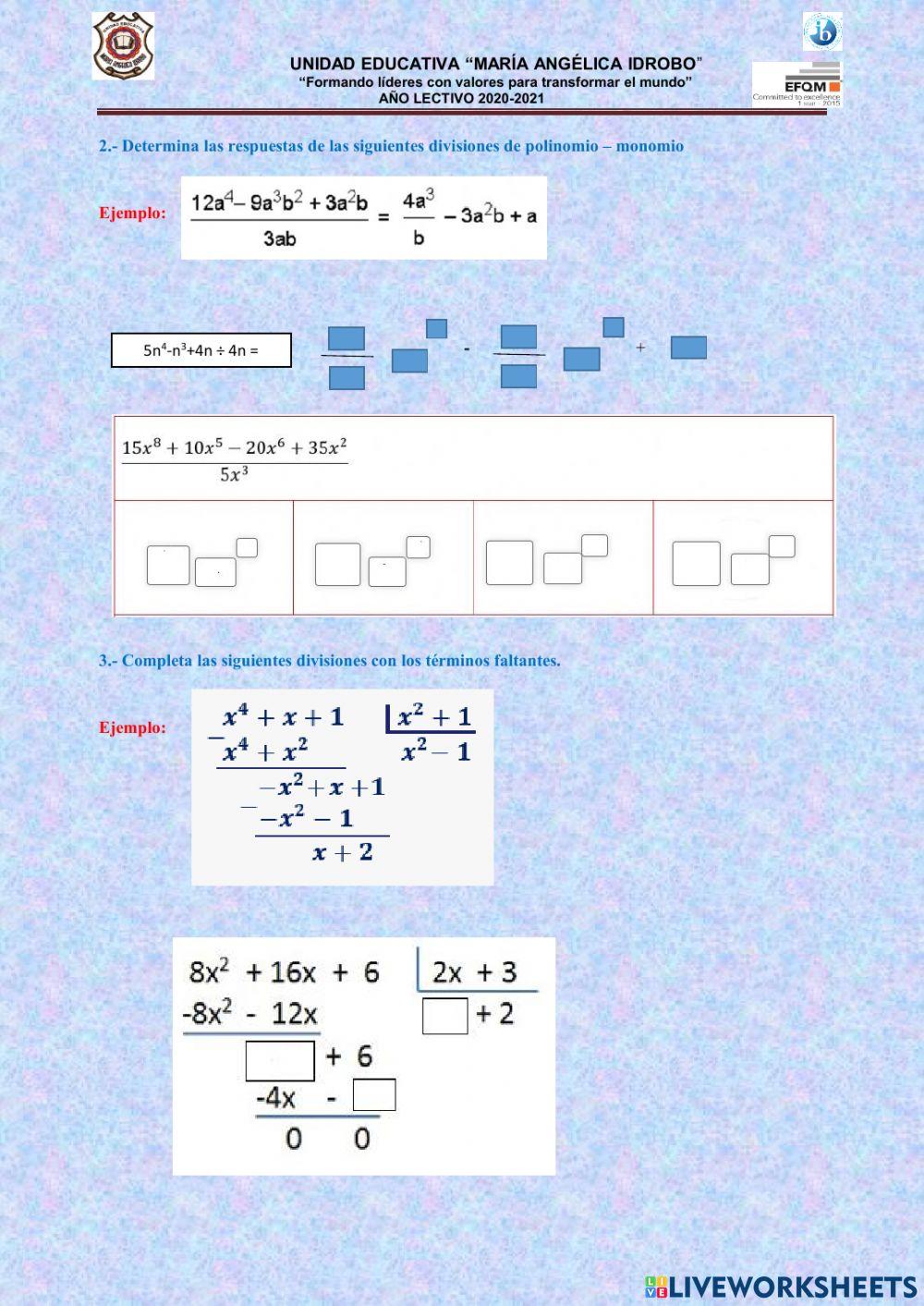 División de Monomios y Polinomios