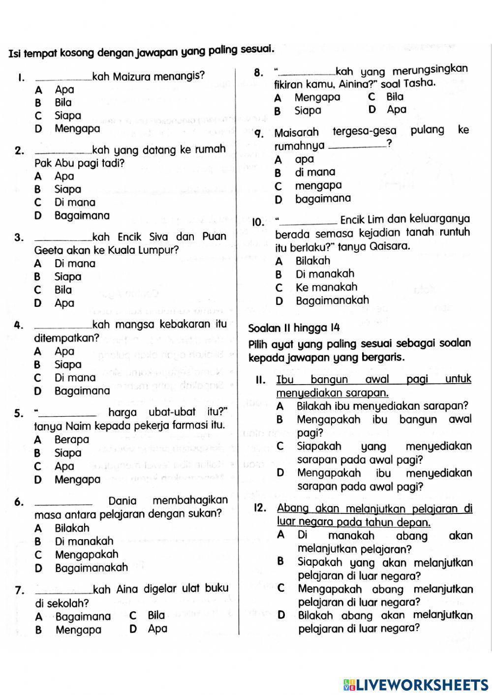 Tahun 6 - Kata Tanya