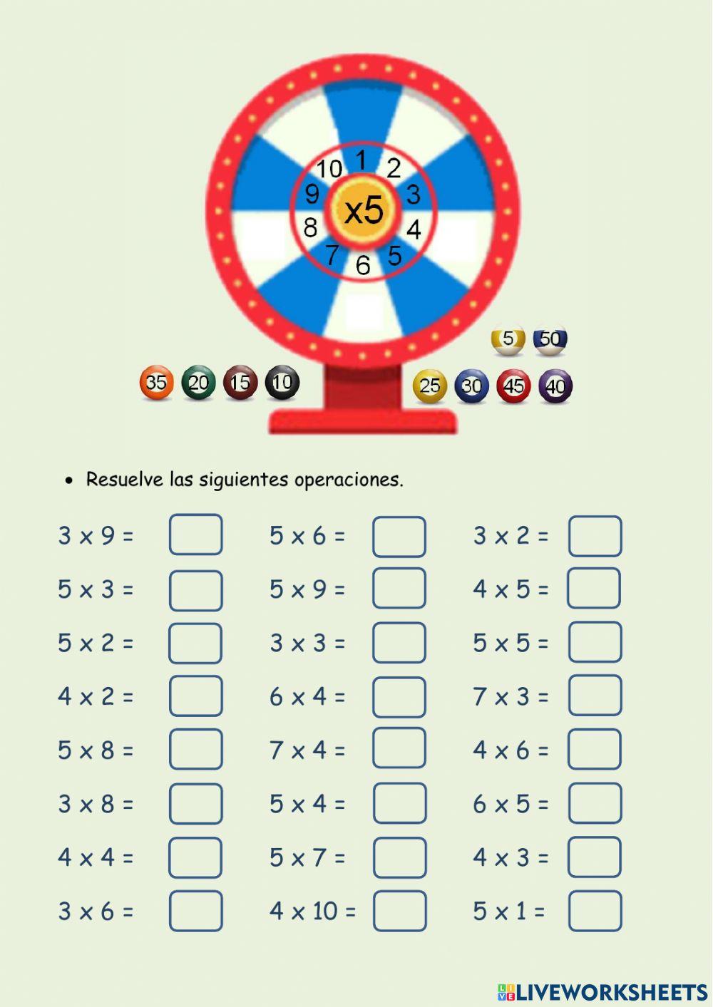 Repaso tablas de multiplicar: 3, 4 y 5