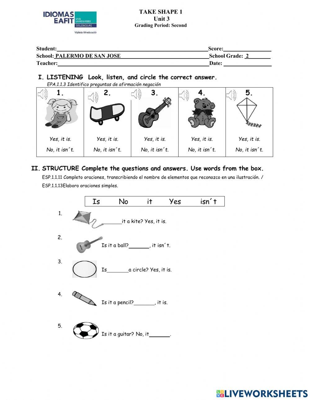 Take shape 1-unit 3-listening structure