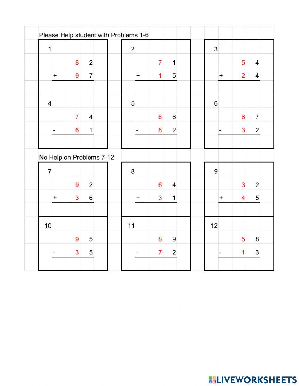 Addition and Subtraction No Regroup May 12