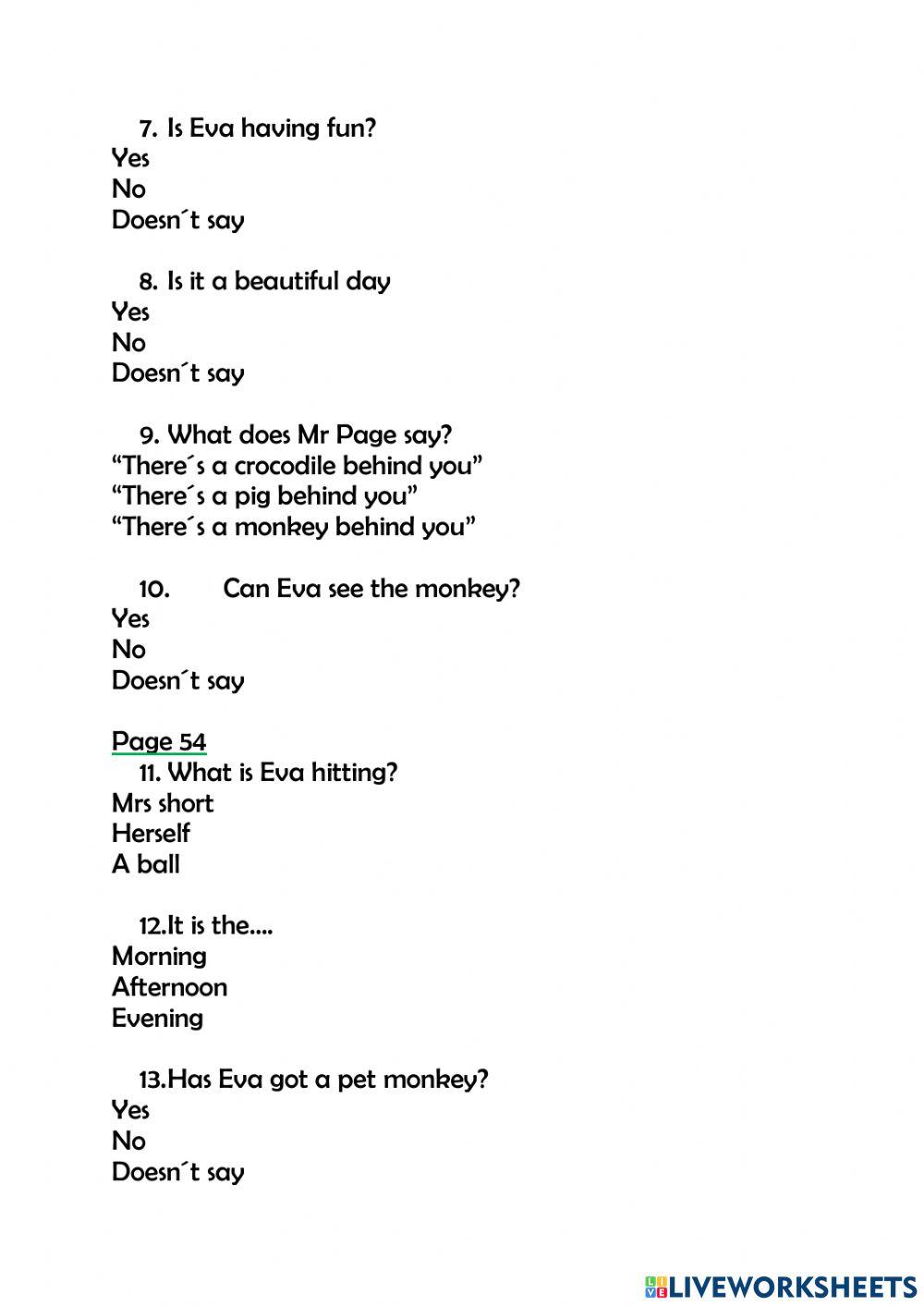 Storyfun 2 Comprehension questions story 7