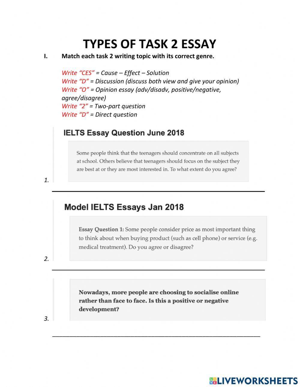 Identify ielts writng task 2 essay types