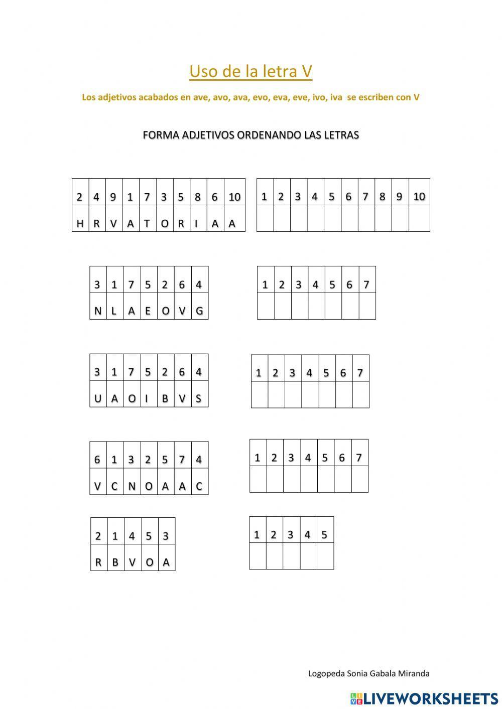 Adjetivos acabados en ave, avo, ava,evo, eva, eve,ivo, iva