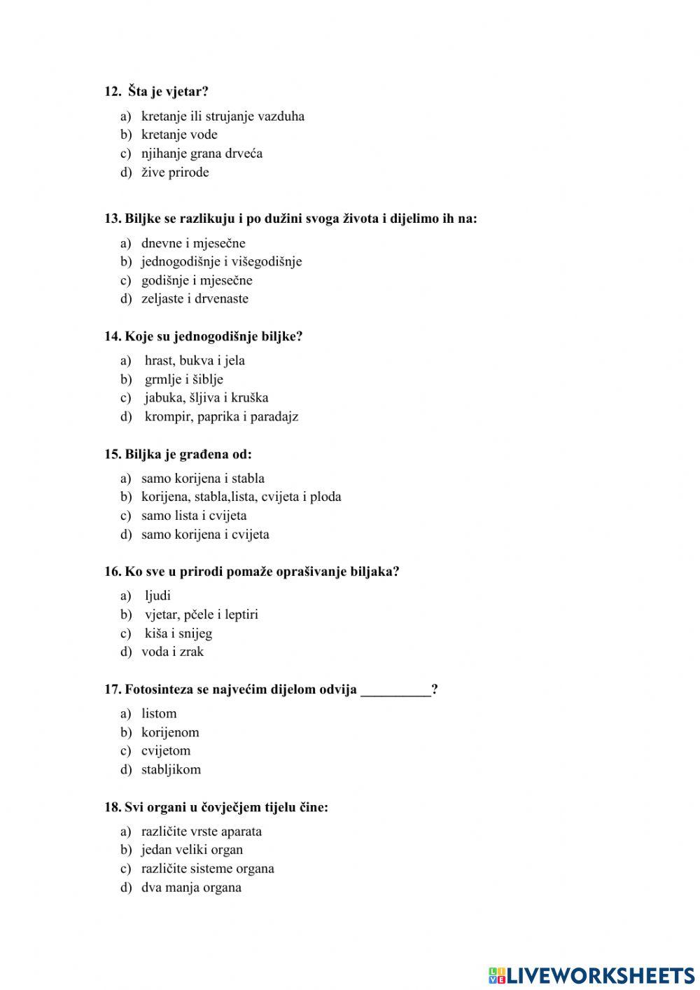 Godišnja provjera znanja iz moje okoline