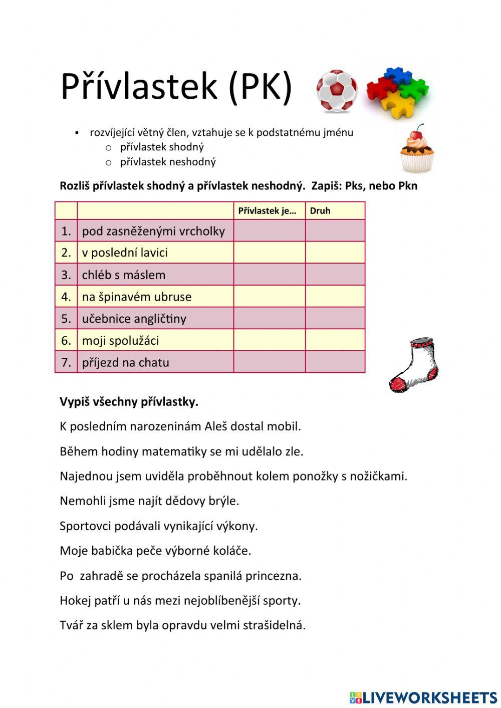 Pracovní list k procvičování přívlastku.