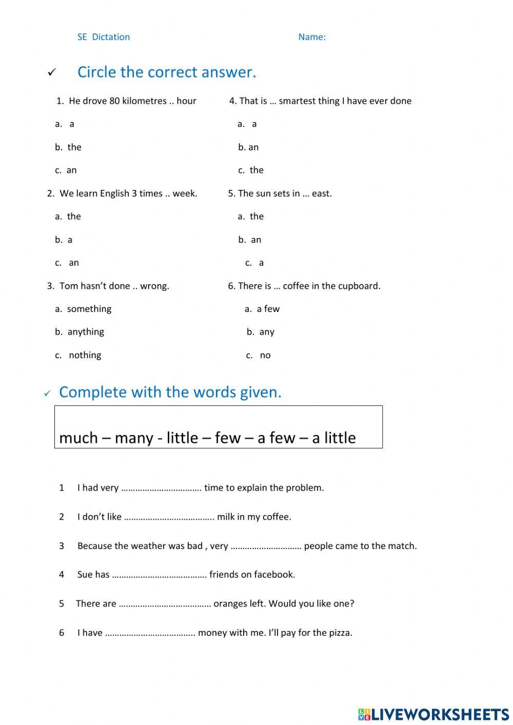 SE Grammar Dictation 10.05.21