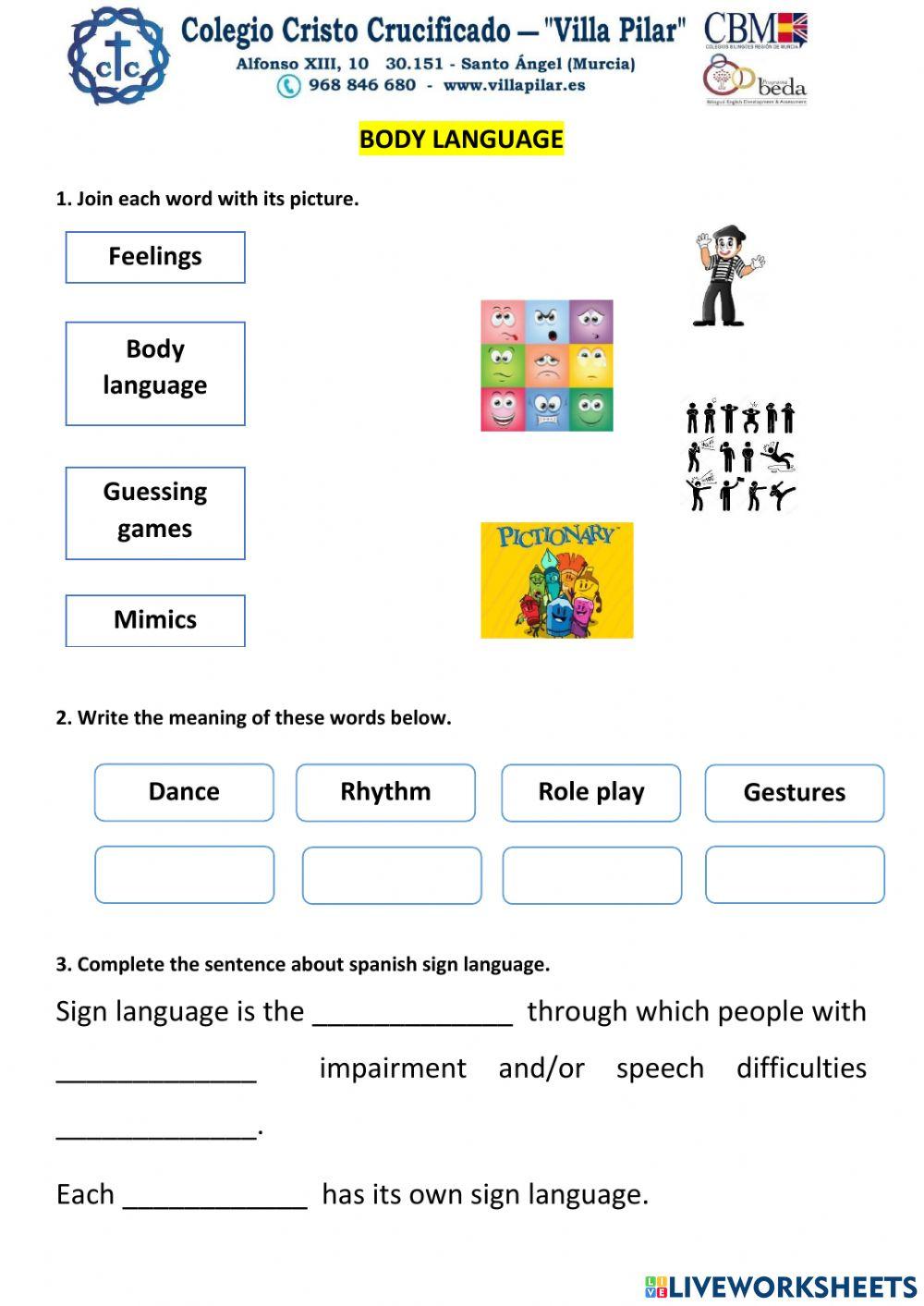 Body language introduction worksheet | Live Worksheets