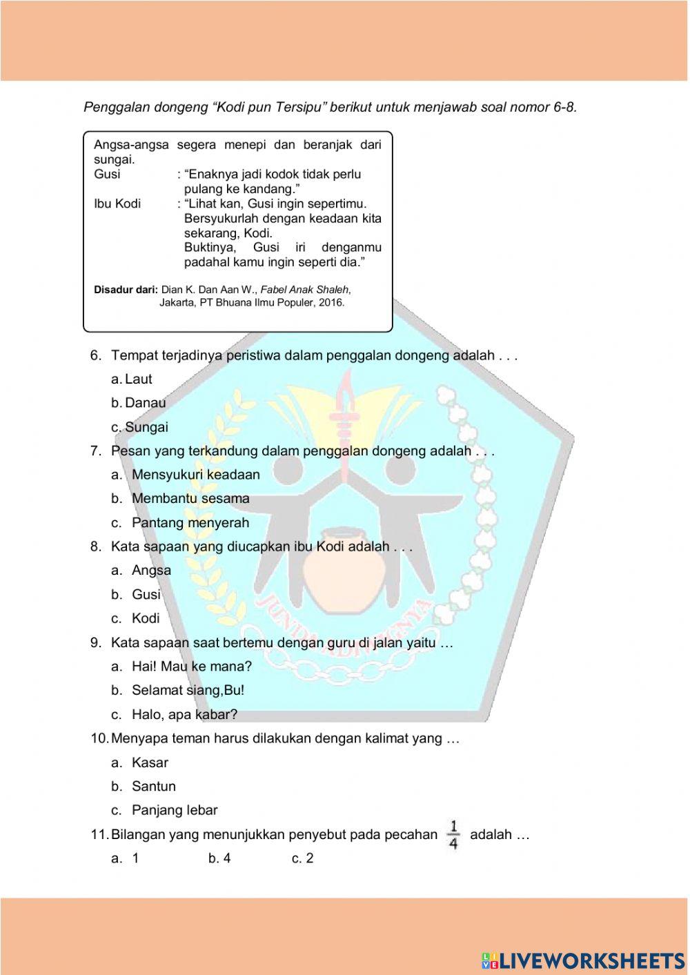 Kelas 2 SD-ULANGAN HARIAN TEMA 7 SUBTEMA 3 DAN 4