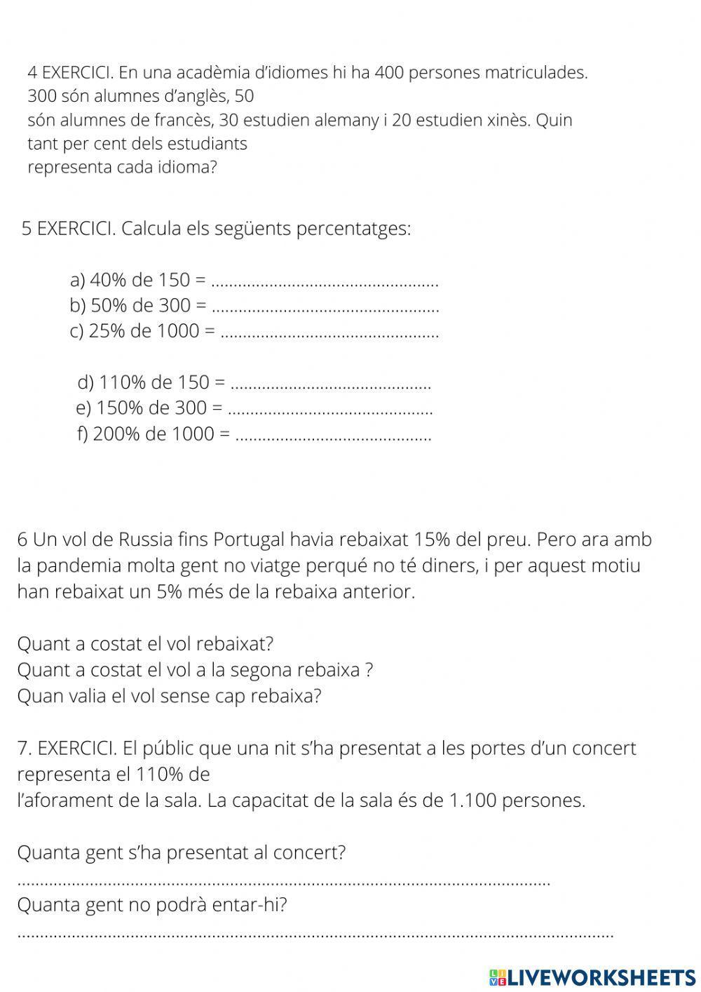 Examen percentatges