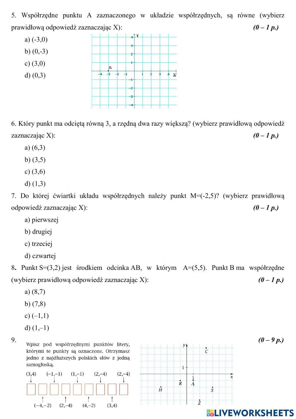 Prostokąty układ współrzędnych