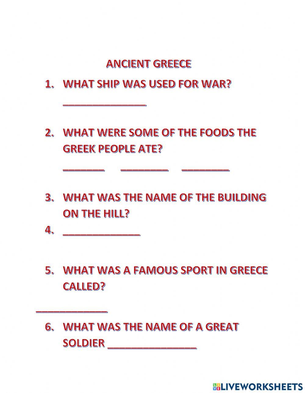 Ancient greece worksheet