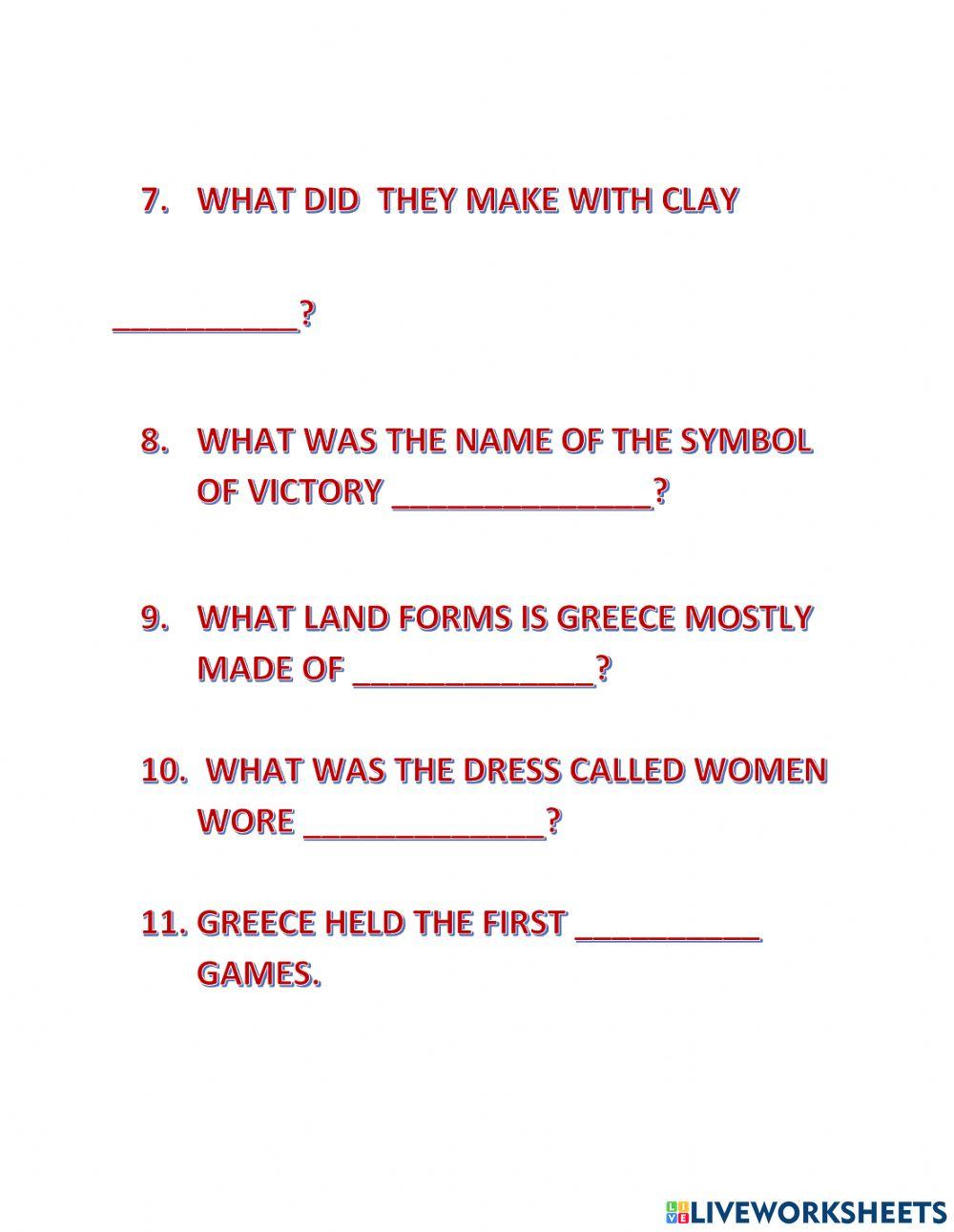 Ancient greece worksheet