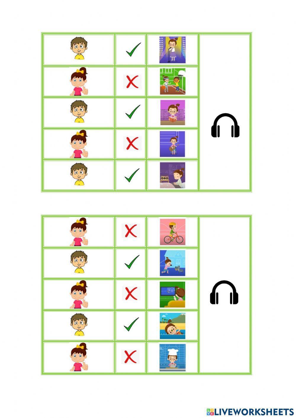 She likes-doesn't like He likes-doesn't like