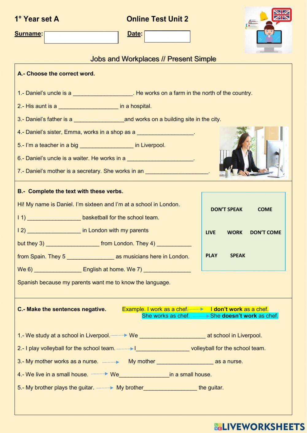 Jobs -Workplaces - Present Simple set A