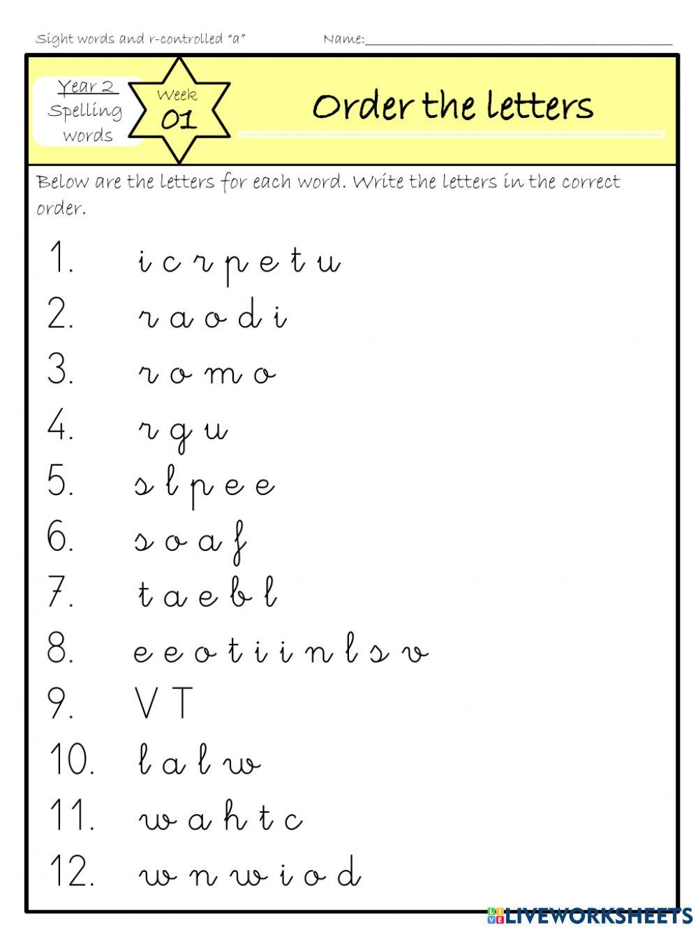 Spellings week 32 - order the letters