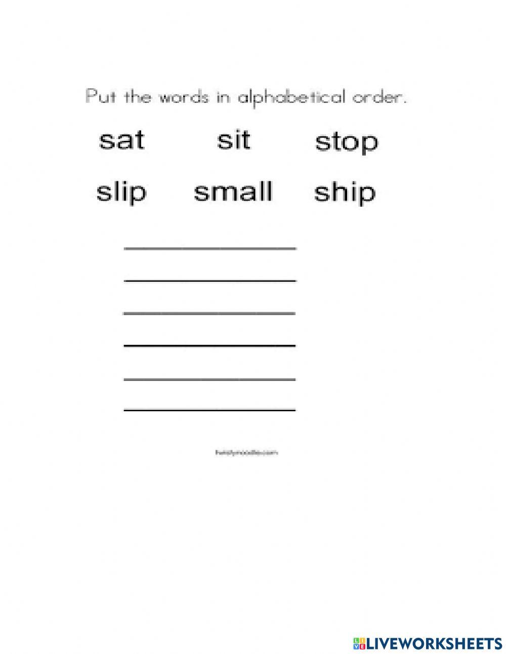 Grade 2 Alphabetical Order worksheet