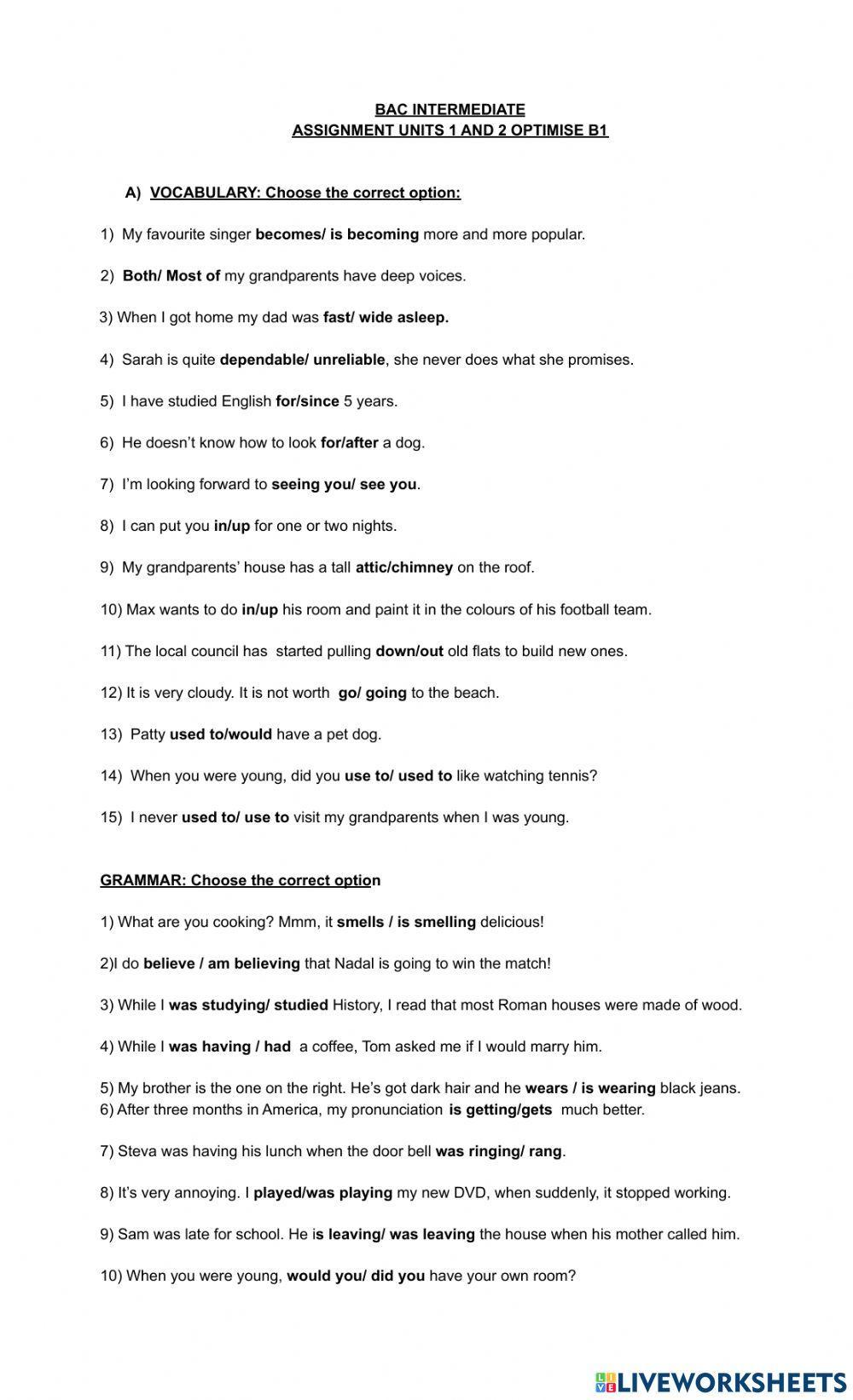 Bac intermediate optimise units 1 and 2