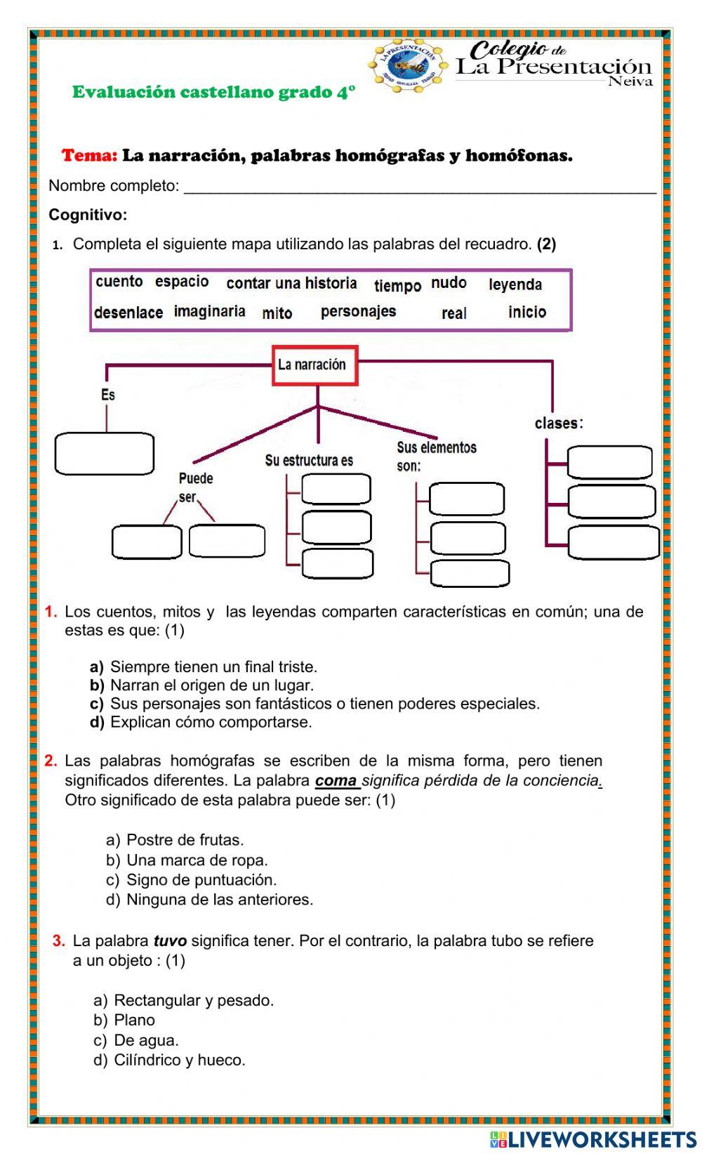 Narración, palabras homógrafas y homófonas