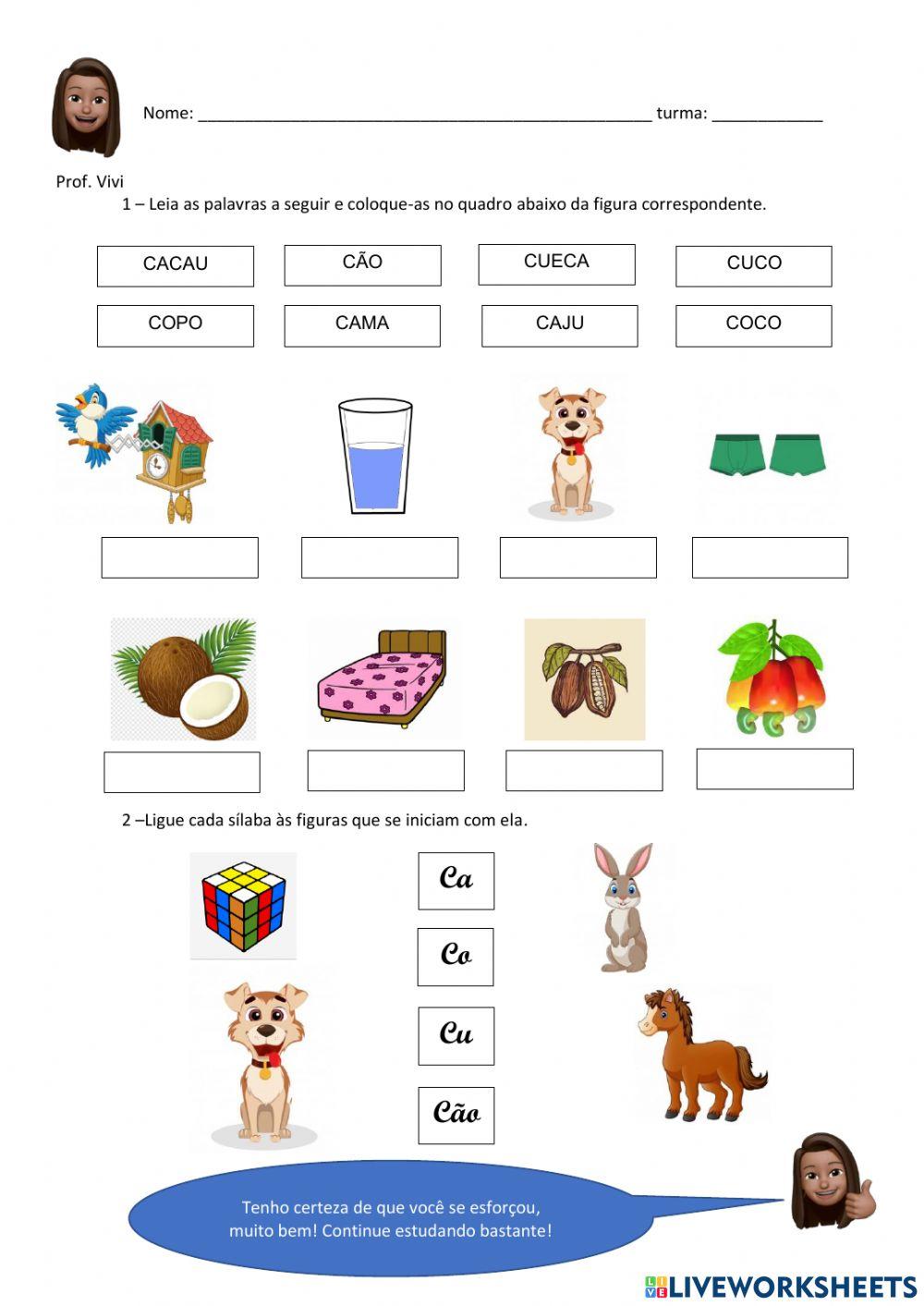 Atividade com ca, co, cu, cão