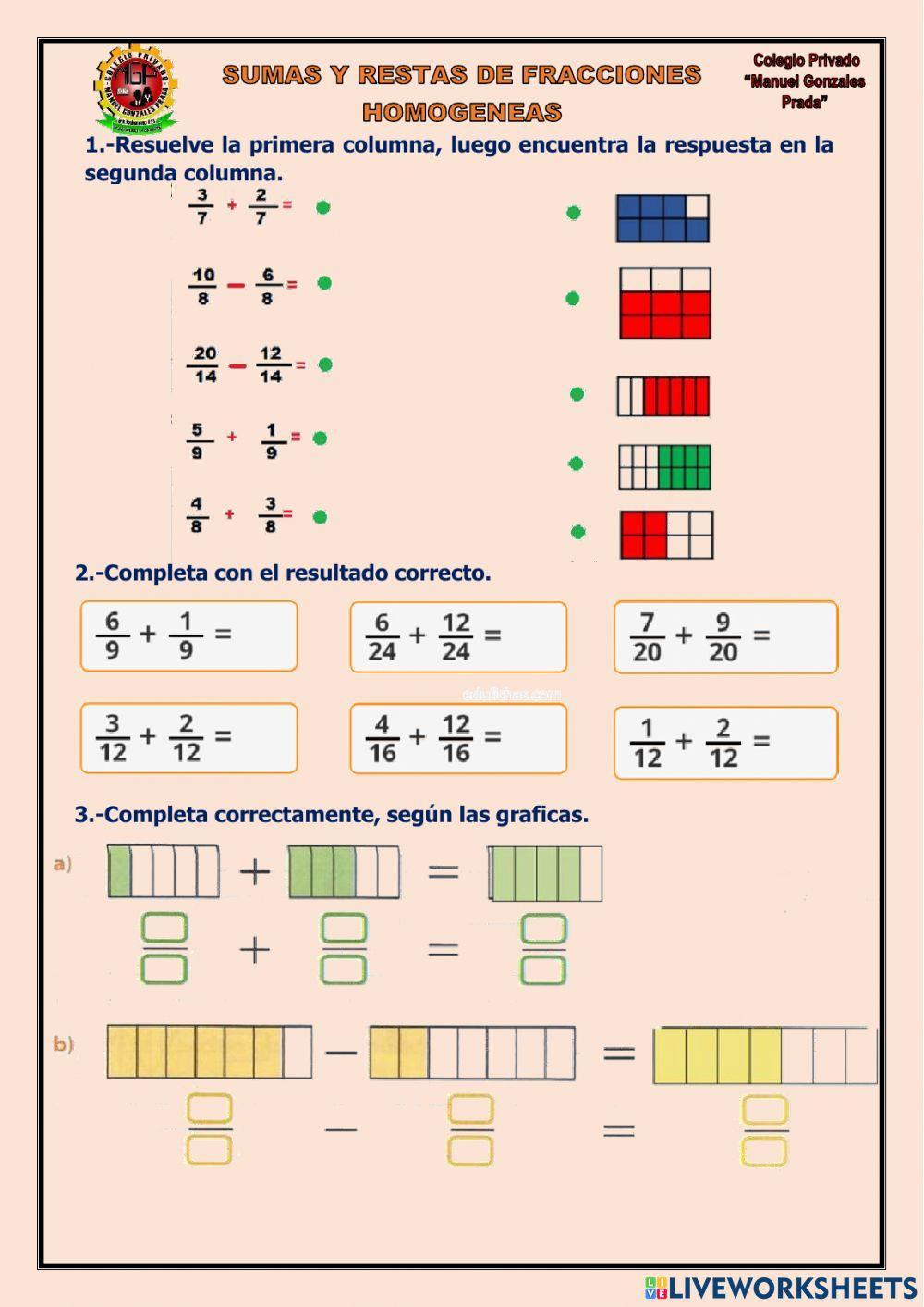 Suma y resta de fracciones homogeneas
