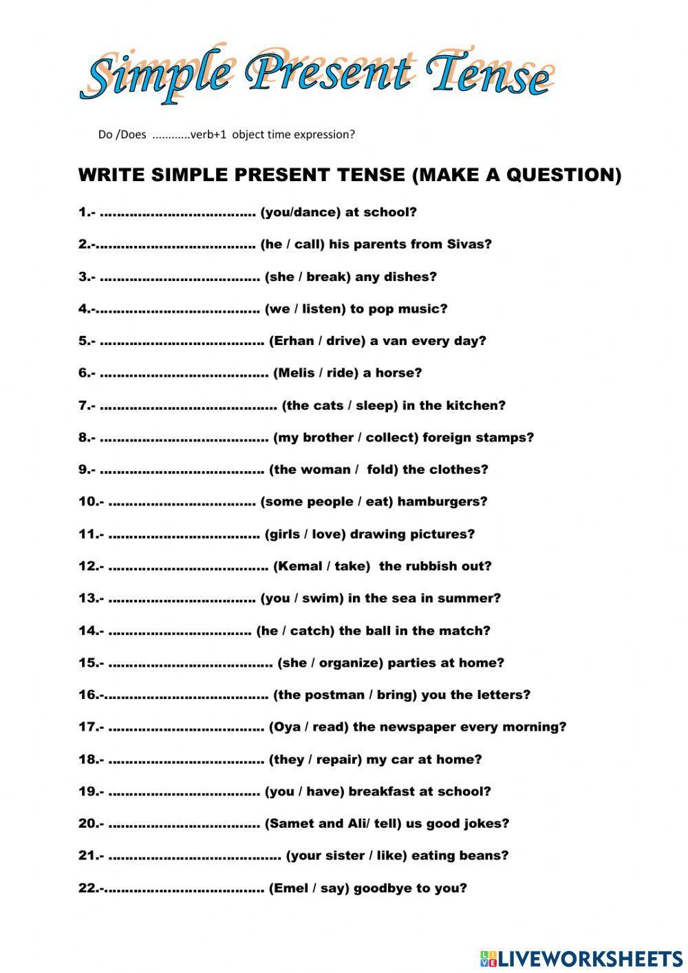 Simple Present Tense soru form Alıştırma 1