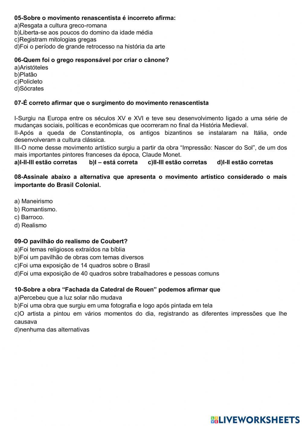 Arte - avaliação trimestral