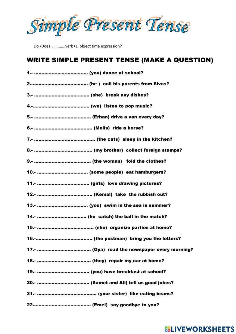 Simple Present Tense soru form Alıştırma- Do-Does 2