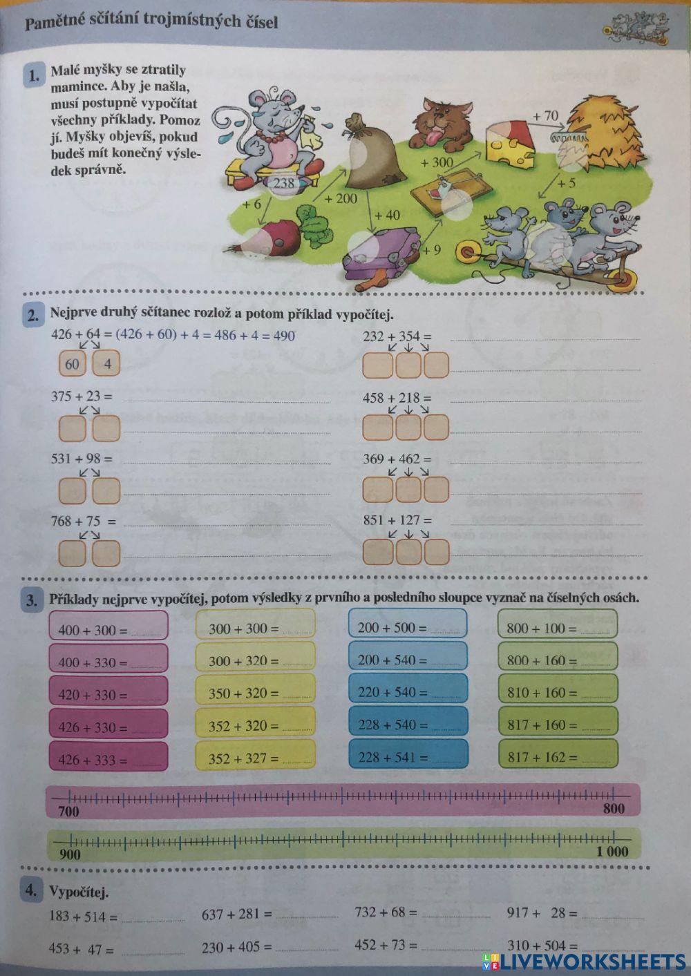 Pamětné sčítání trojmístných čísel