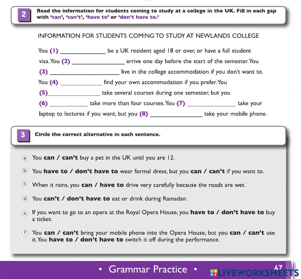 Can, can't, have to and don't have to