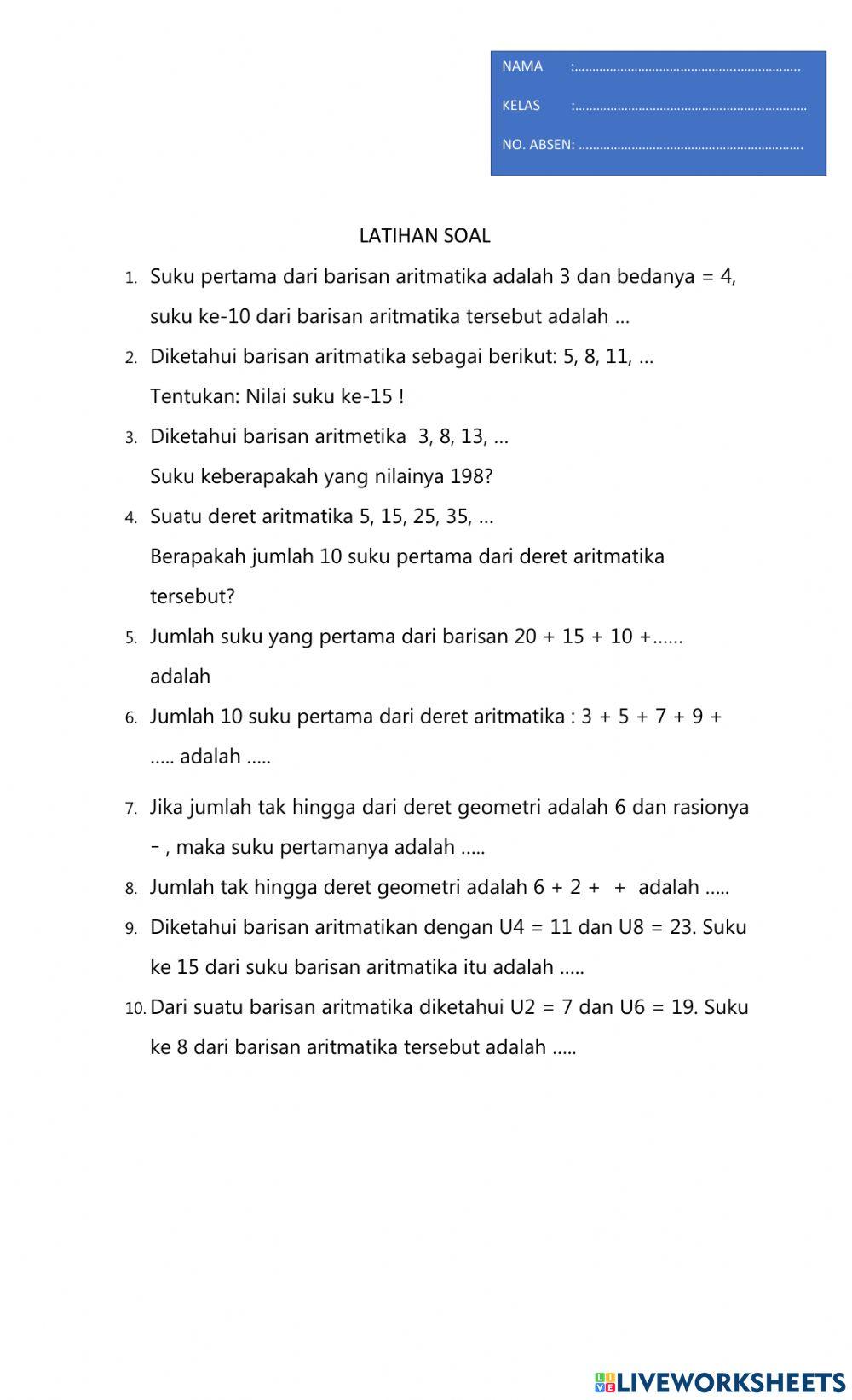 Soal latihan DERET