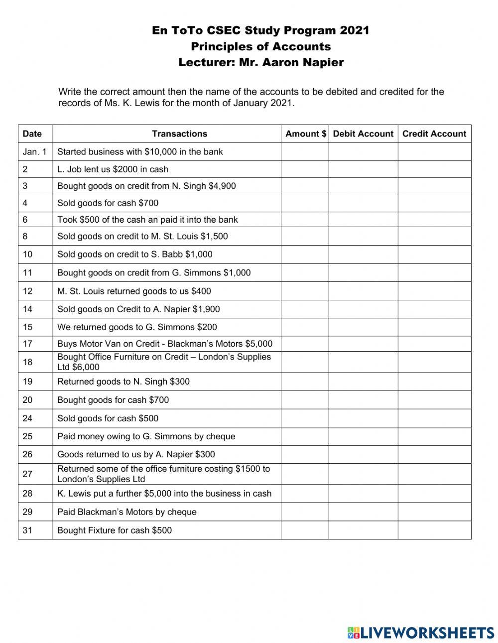 Transactions Double Entry