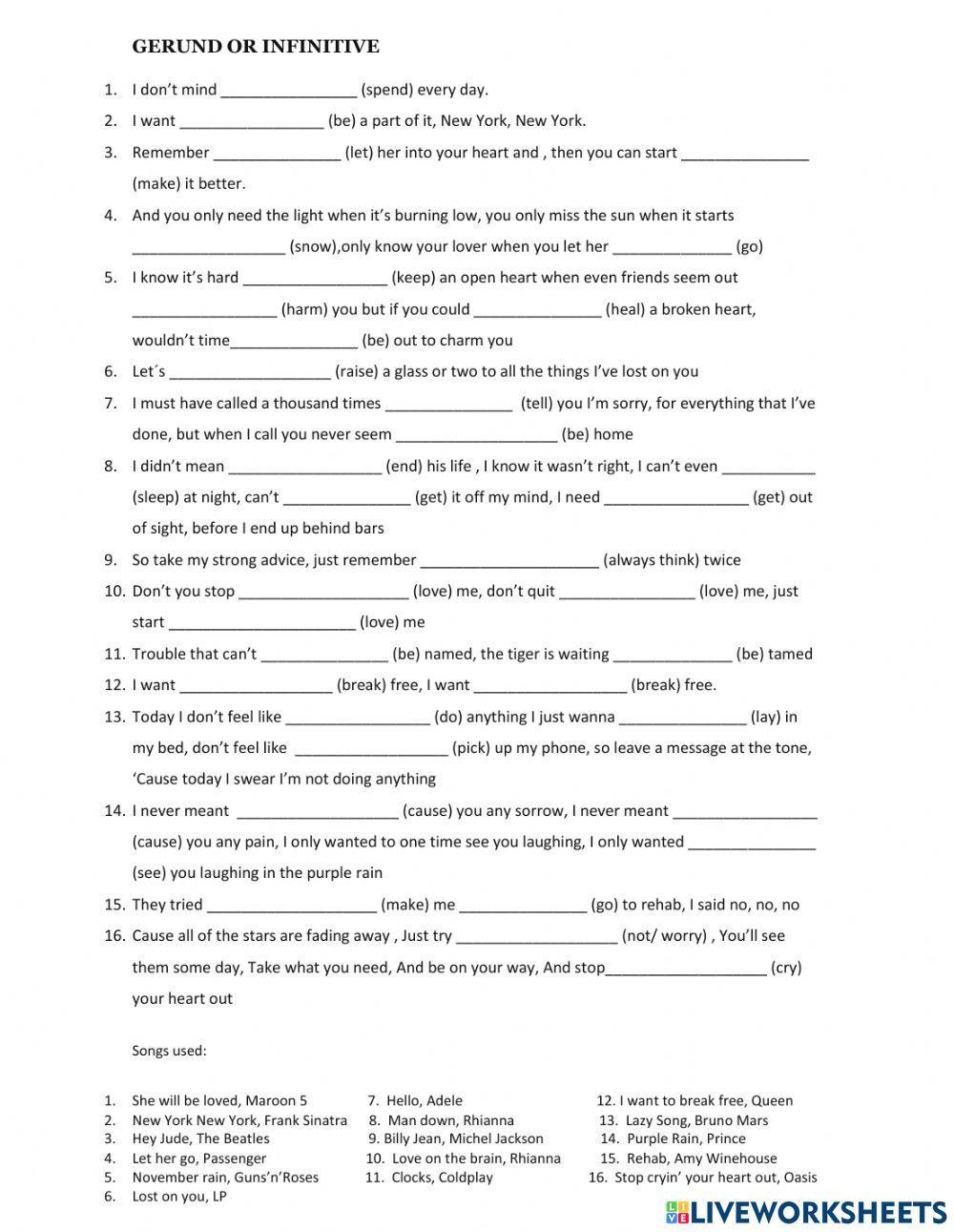 Gerunds and infinitives song