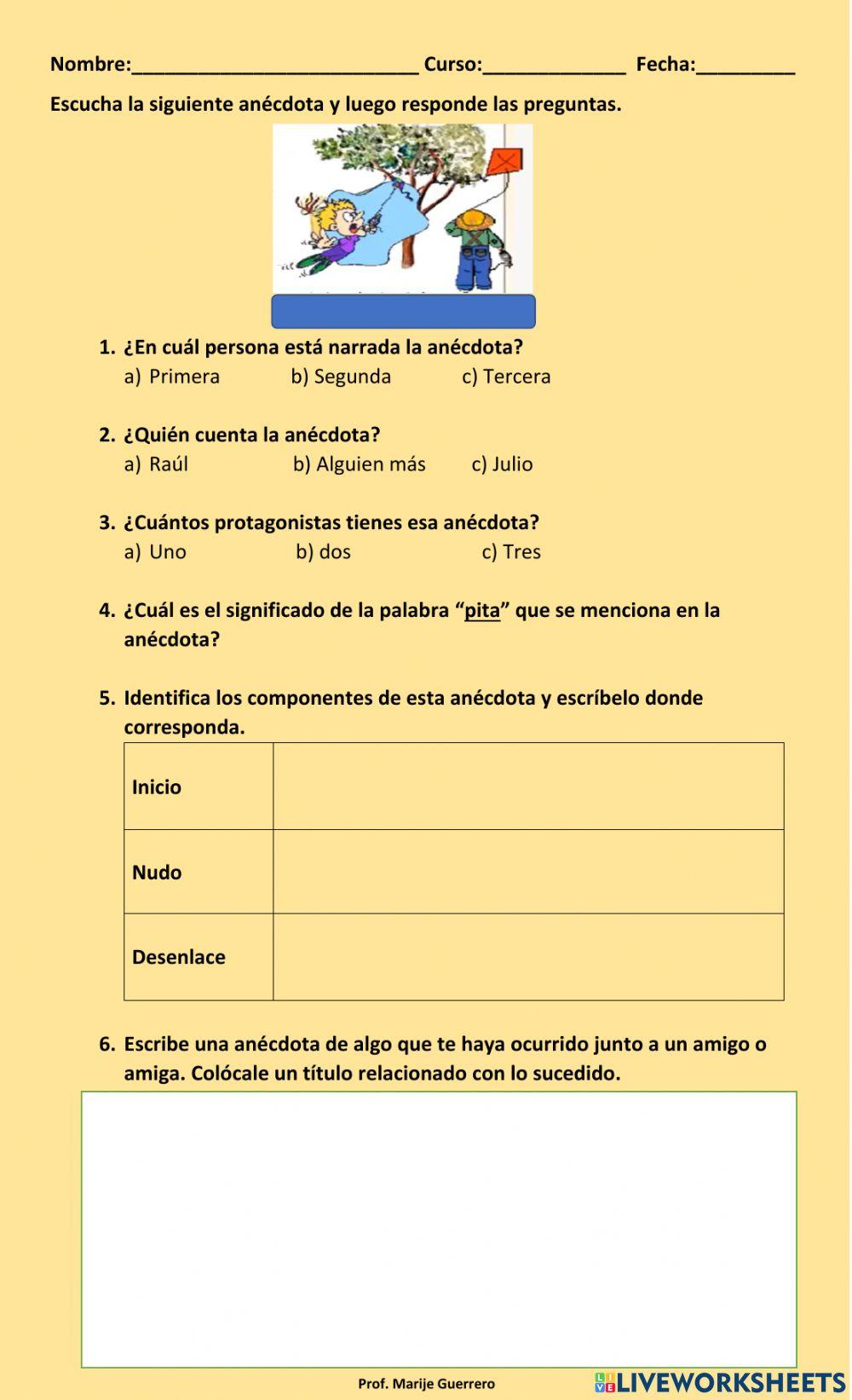 Anécdota. Comprensión Oral