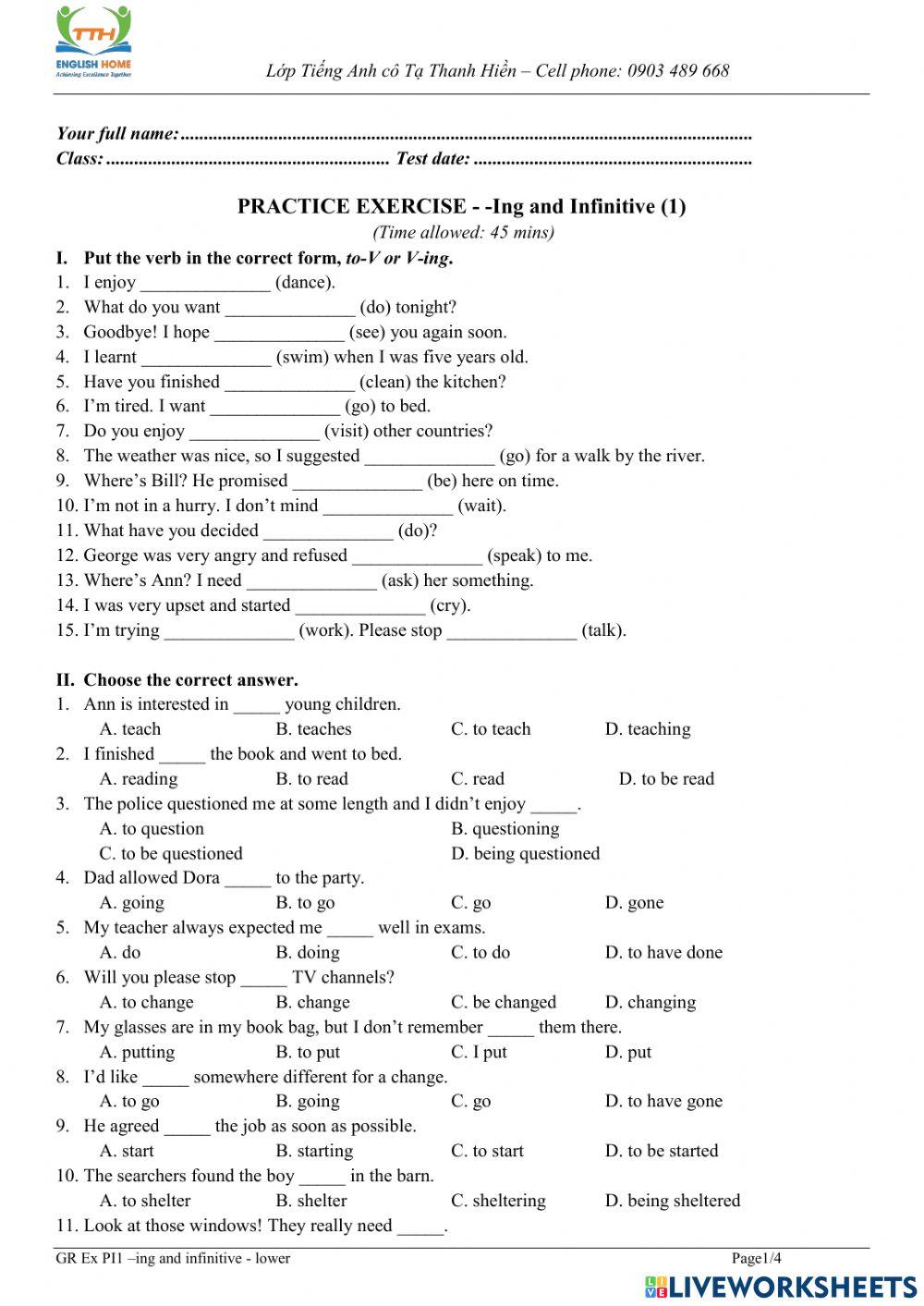 To infinitives - Gerunds