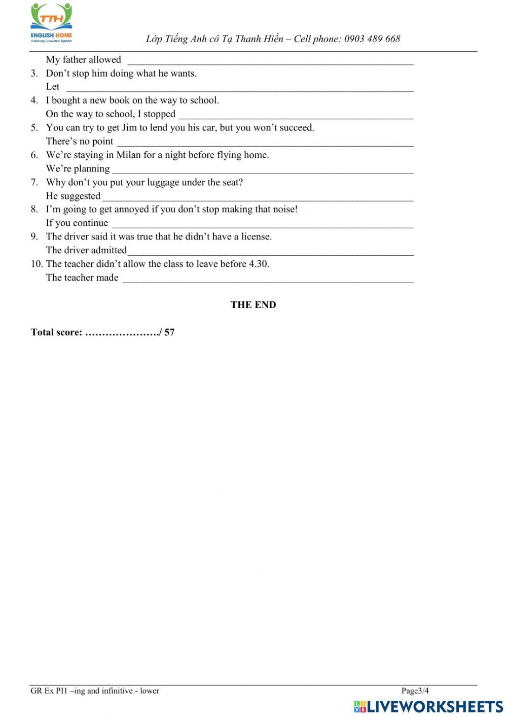 To infinitives - Gerunds