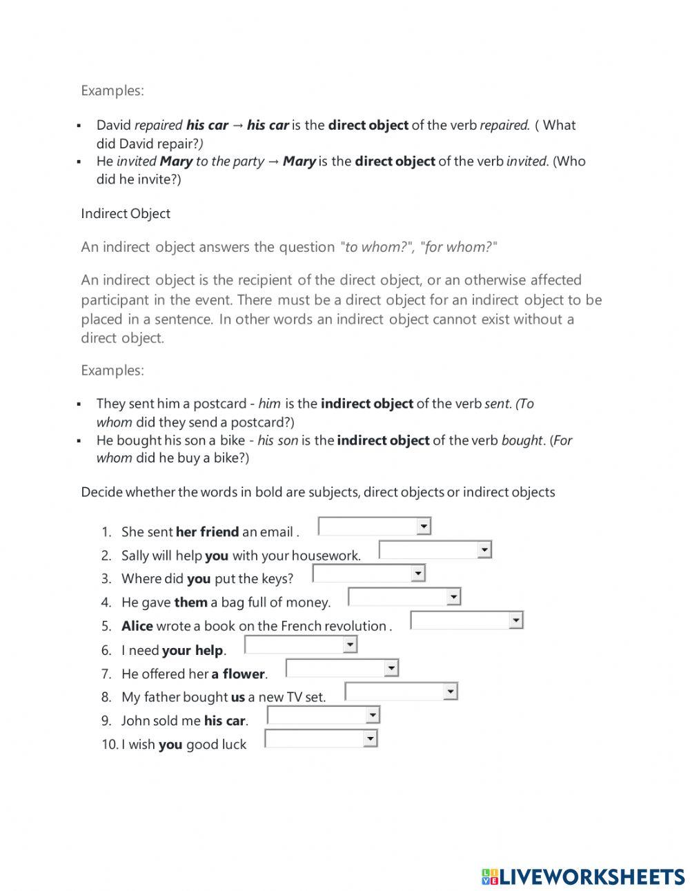 Placement of direct and indirect objects