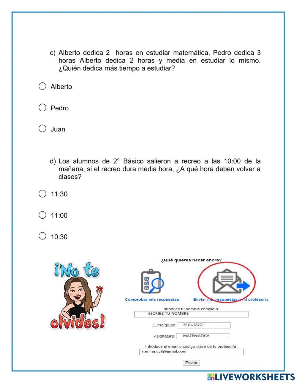 Evaluación horas y medias horas